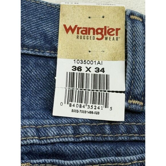 Wrangler Relaxed Fit Jeans Mens 36x34 Blue Denim Rugged Wear Bootcut New Tags - Picture 8 of 14